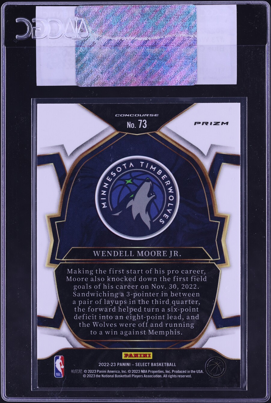 2022 Select Concourse Blue Cracked Ice Wendell Moore Jr. ROOKIE #73 CGC AUTH