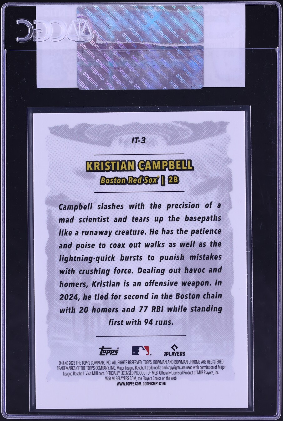 2025 Bowman Chrome It Came To The League Kristian Campbell ROOKIE #IT-3 CGC AUTH