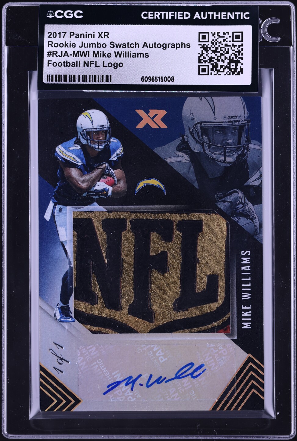 2017 Panini XR Jumbo NFL Logo Mike Williams ROOKIE SHIELD PATCH AUTO 1/1 #RJA-MWI CGC AUTH