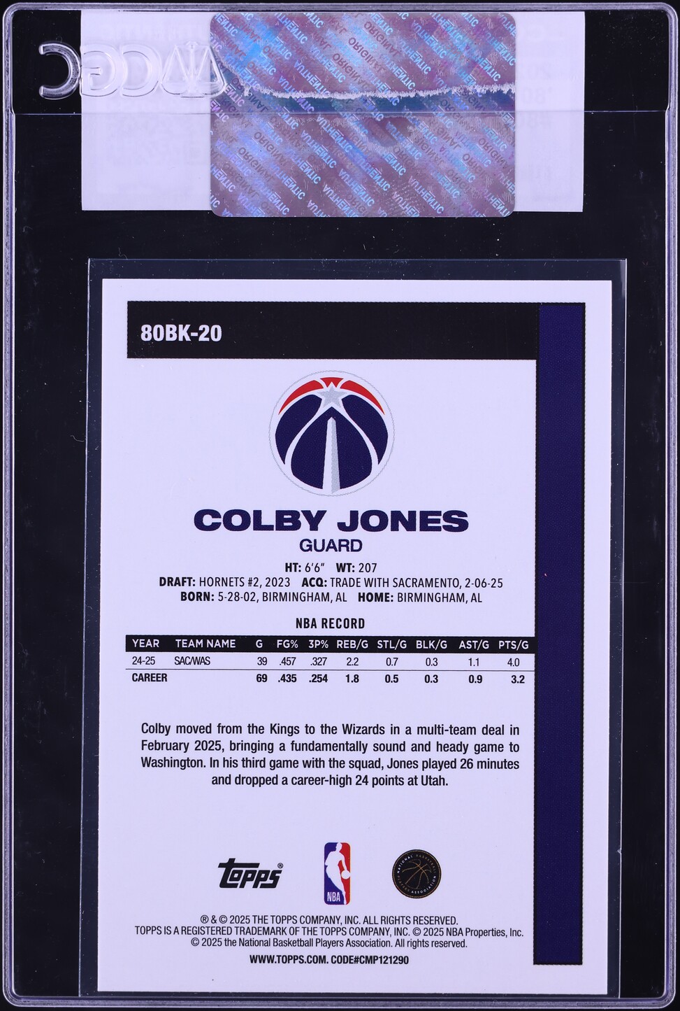 2025 Topps '80 Colby Jones #80BK-20 CGC AUTH