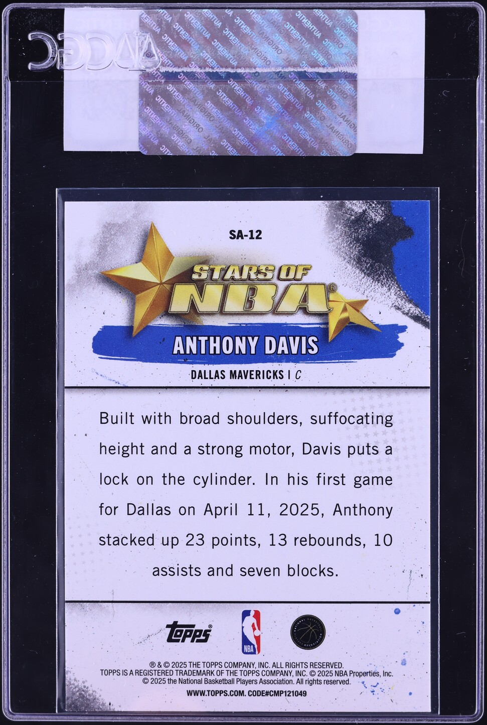 2025 Topps Stars Of NBA Anthony Davis #SA-12 CGC AUTH