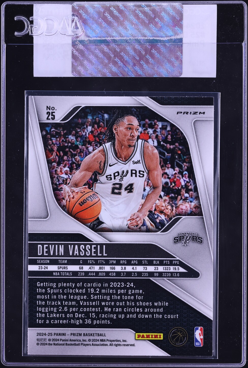 2024 Panini Prizm Pink Ice Devin Vassell #25 CGC AUTH