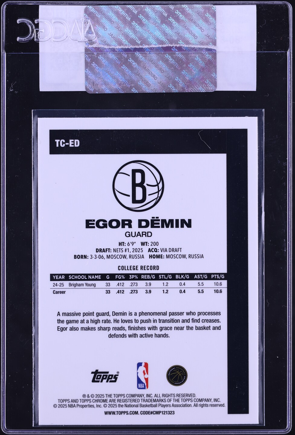 2025 Topps '80 Silver Pack Egor Demin ROOKIE #TC-ED CGC AUTH