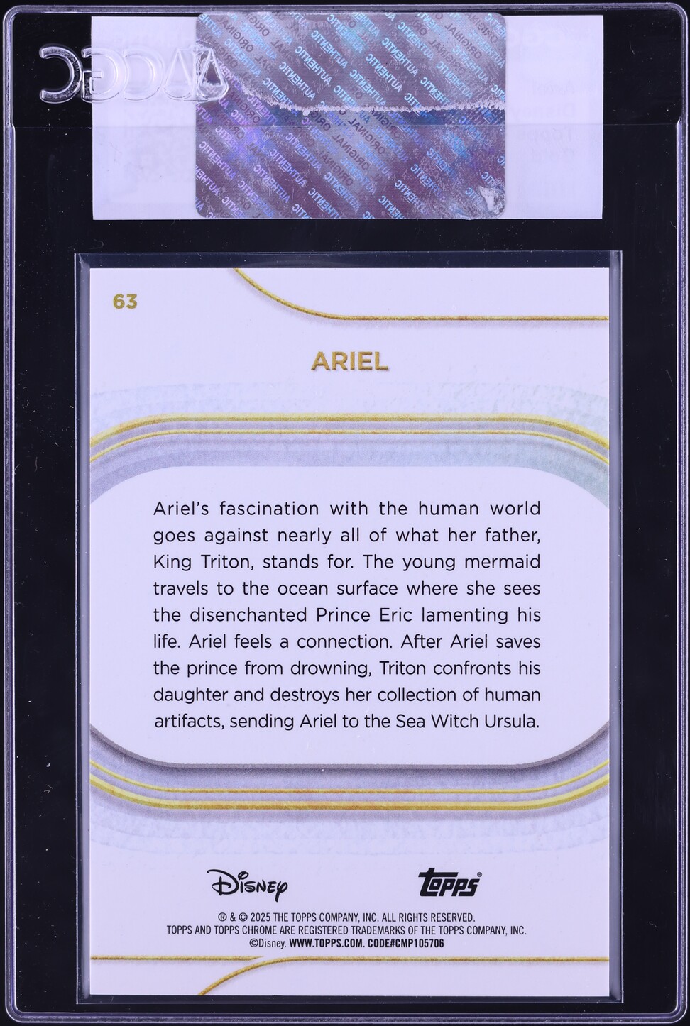 2025 Topps Chrome Disney Sapphire Gold Ariel /50 #63 CGC AUTH on
