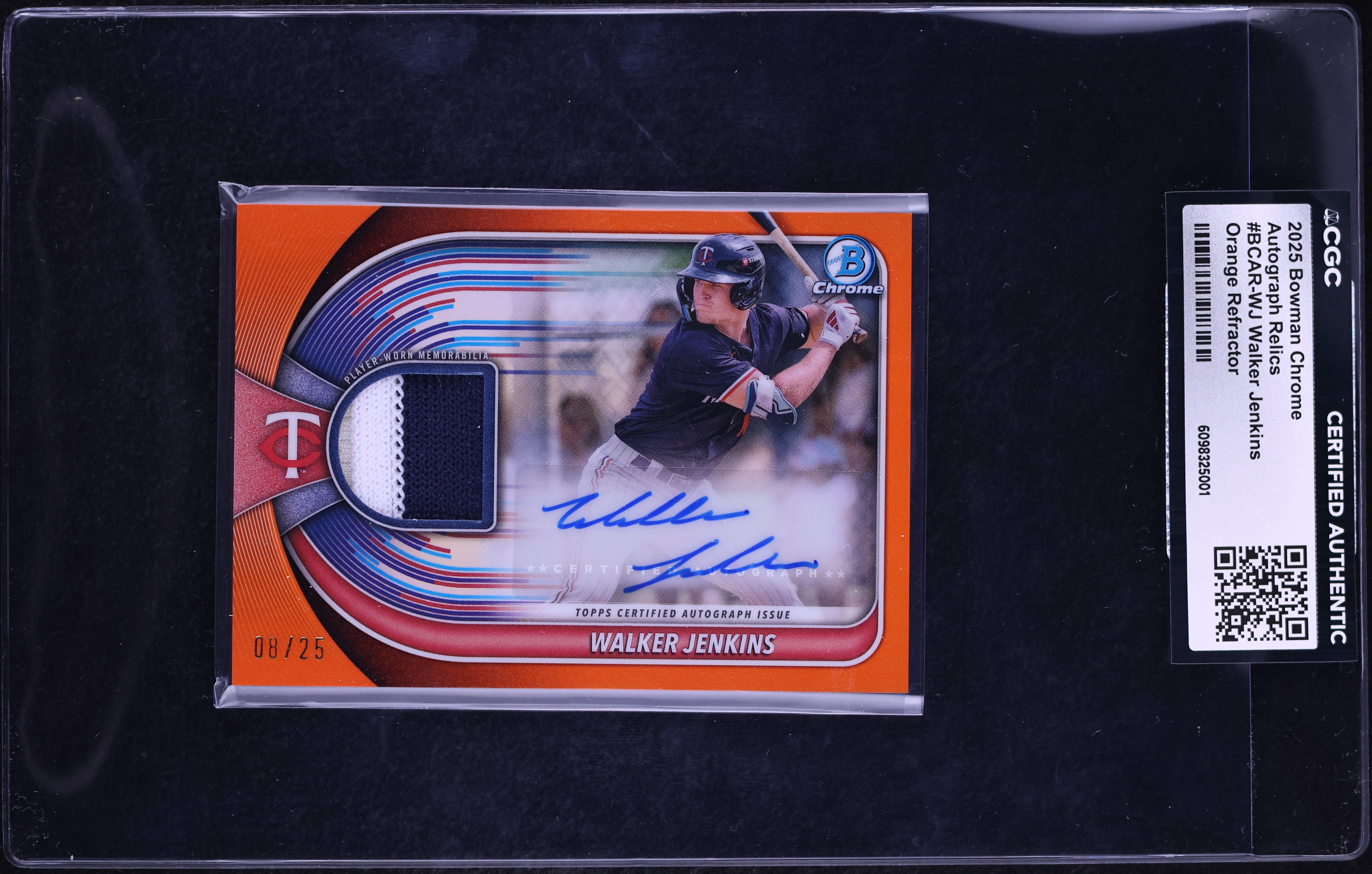 2025 Bowman Chrome Orange Refractor Walker Jenkins PATCH AUTO /25 