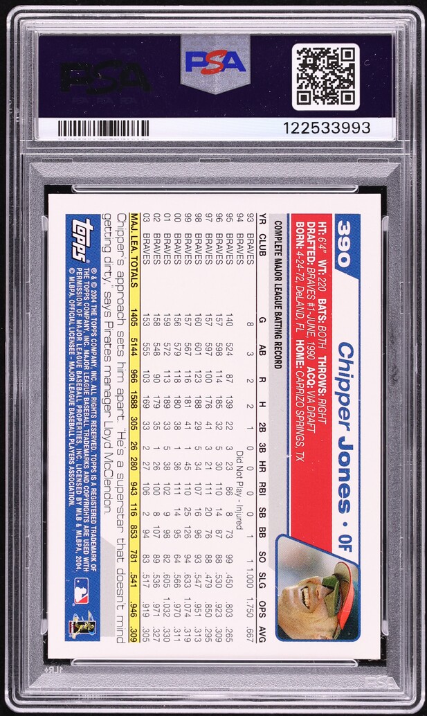 2004 Topps Chipper Jones #390 PSA 10 GEM MINT