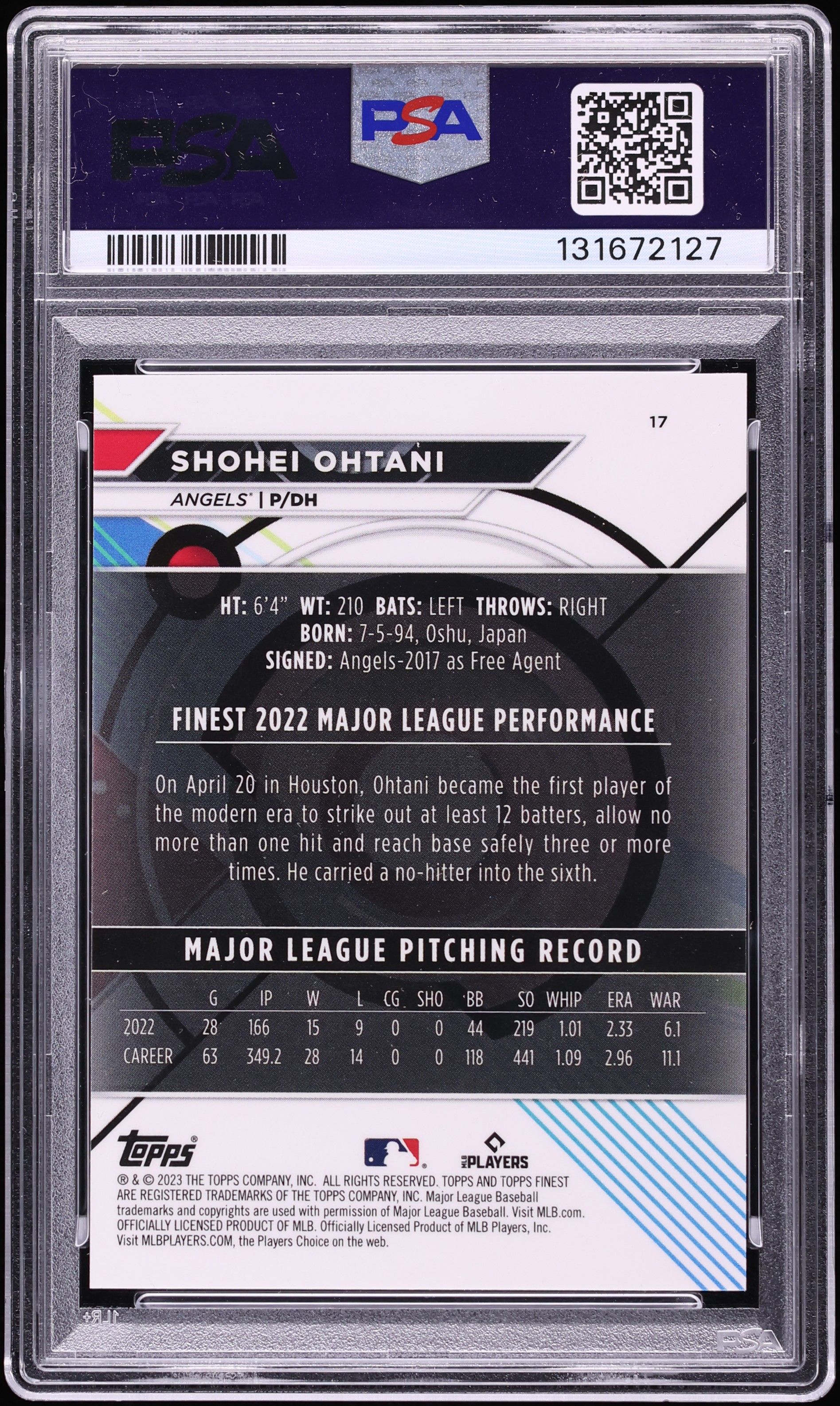 2023 Finest Gold Mini Diamond Shohei Ohtani /50 #17 PSA 9 MINT on