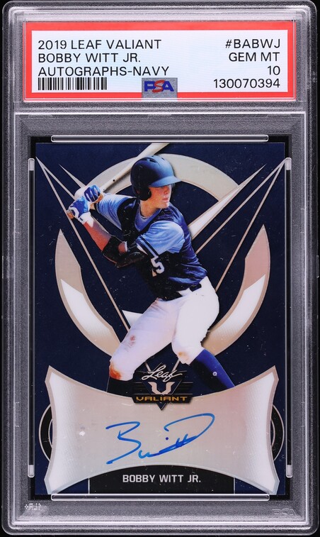 2019 Leaf Valiant Navy Bobby Witt Jr. AUTO /25 #BA-BWJ PSA 10 GEM MINT