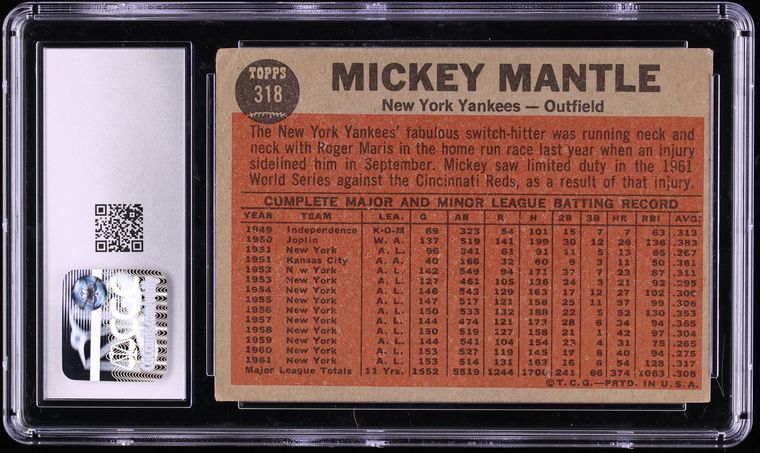 1962 Topps The Switch Hitter Connects Mickey Mantle #318 CGC 2 GD