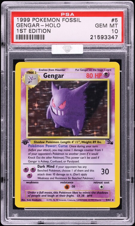 1999 Pokemon Fossil 1st Edition Holo Gengar #5 MBA PSA 10 GEM MINT
