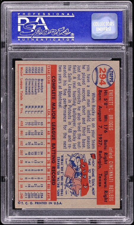 1957 Topps Rocky Bridges #294 PSA 8 NM-MT