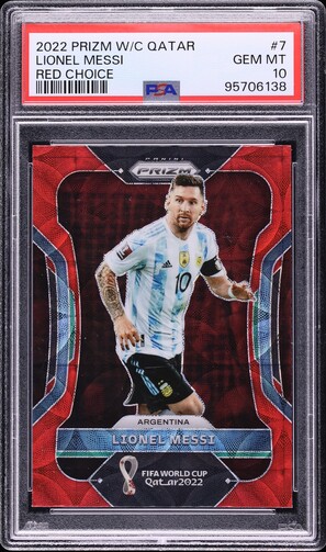 2022 Panini Prizm World Cup Qatar Red Choice Lionel Messi #7 PSA