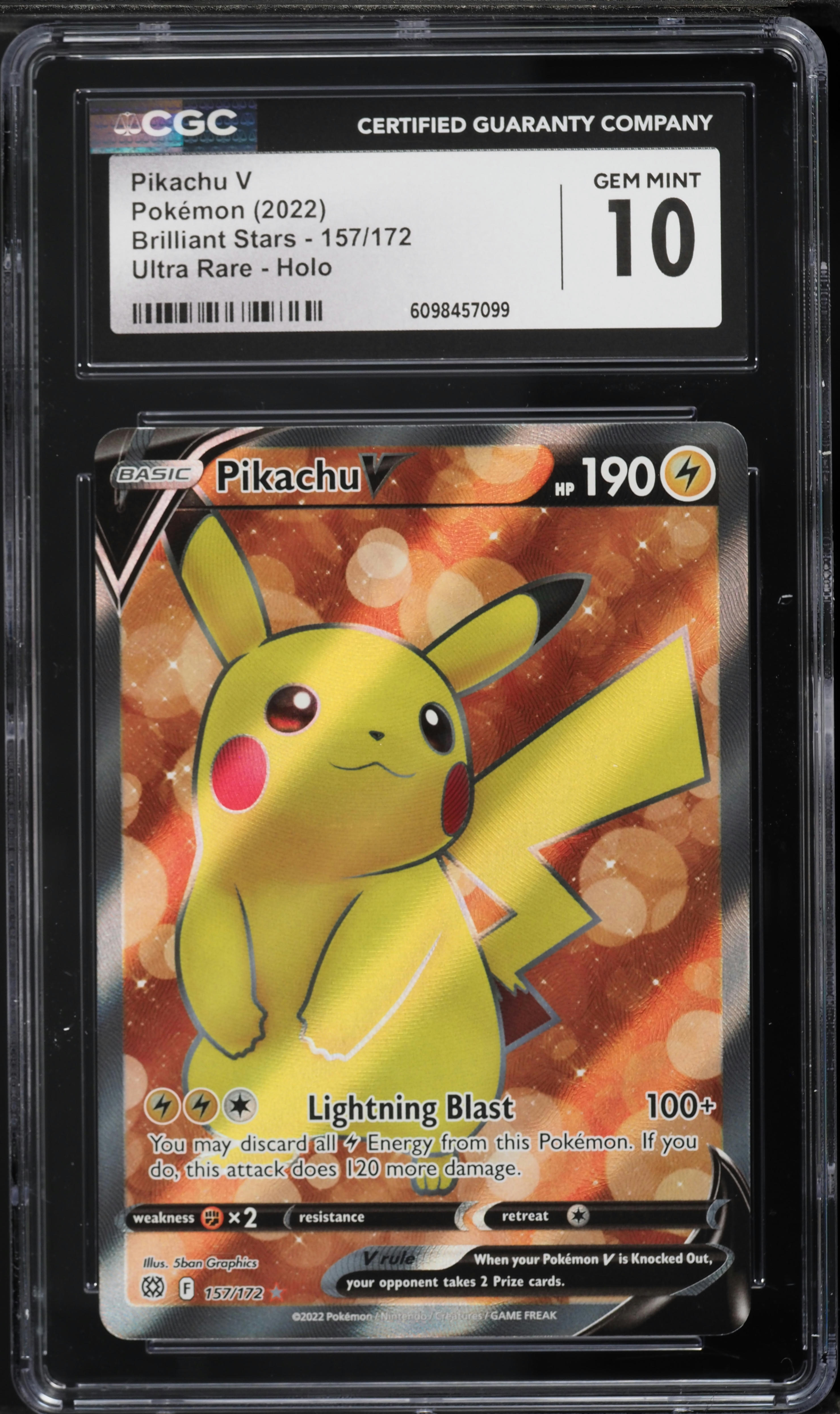 2022 Pokemon Sword & Shield Brilliant Stars UR Pikachu V #157 CGC