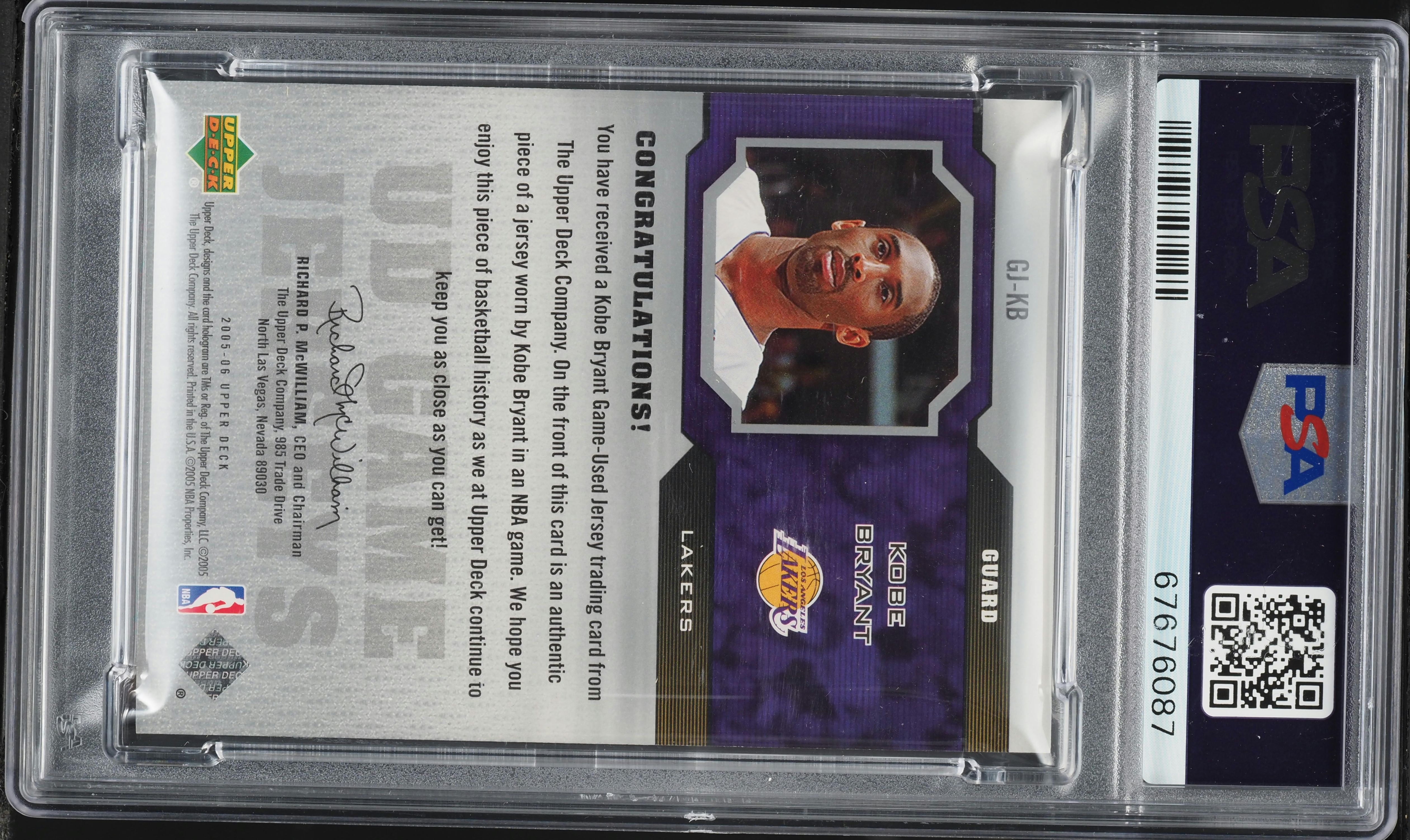 2005 Upper Deck Game Jersey Kobe Bryant GAME-USED PATCH #GJ-KB PSA