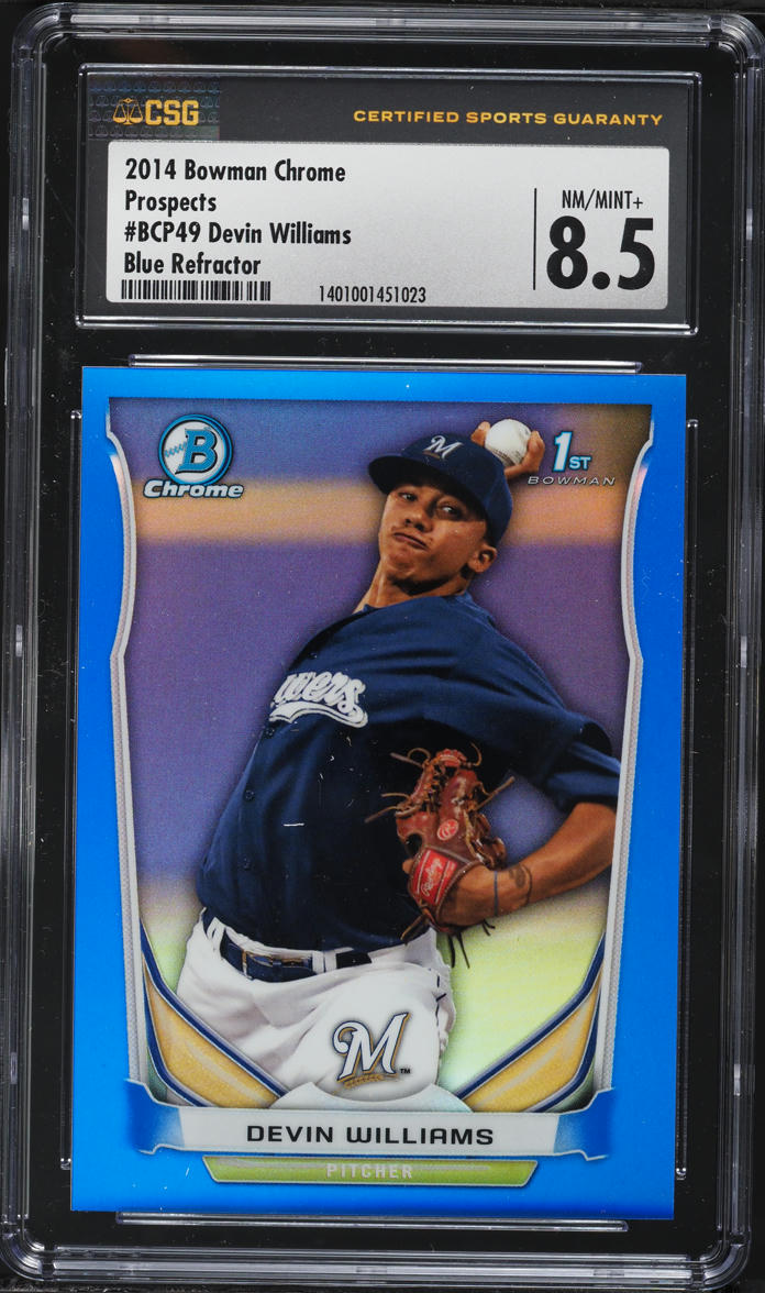 2014 Bowman Chrome Blue Refractor Devin Williams PROSPECT /250 #BCP49 CSG 8.5 NM-MT+