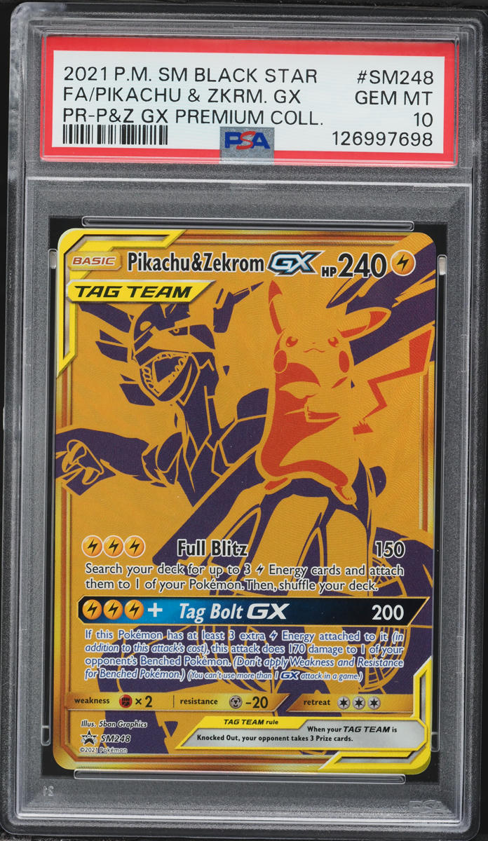2021 Pokemon Sun & Moon Promo Premium Collection Full Art Pikachu & Zekrom GX #SM248 PSA 10 GEM