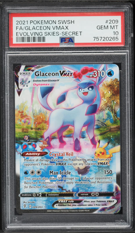 2021 Pokemon Sword & Shield Evolving Skies SEC Glaceon VMAX #209 PSA 10 GEM MINT