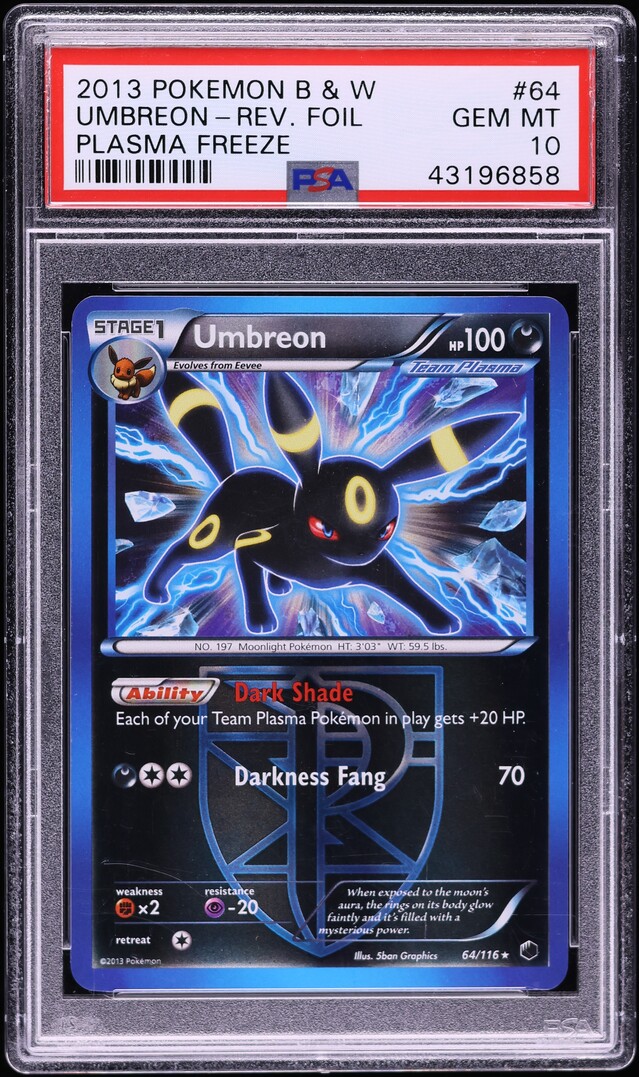 2013 Pokemon Black & White Plasma Freeze Reverse Holo Umbreon #64 PSA 10 GEM MINT