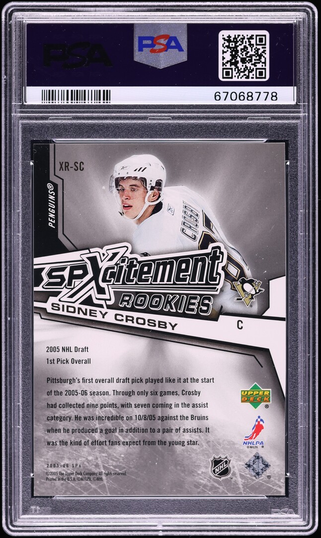 2005 SPx Spxcitement Sidney Crosby ROOKIE /999 #XR-SC PSA 9 MINT