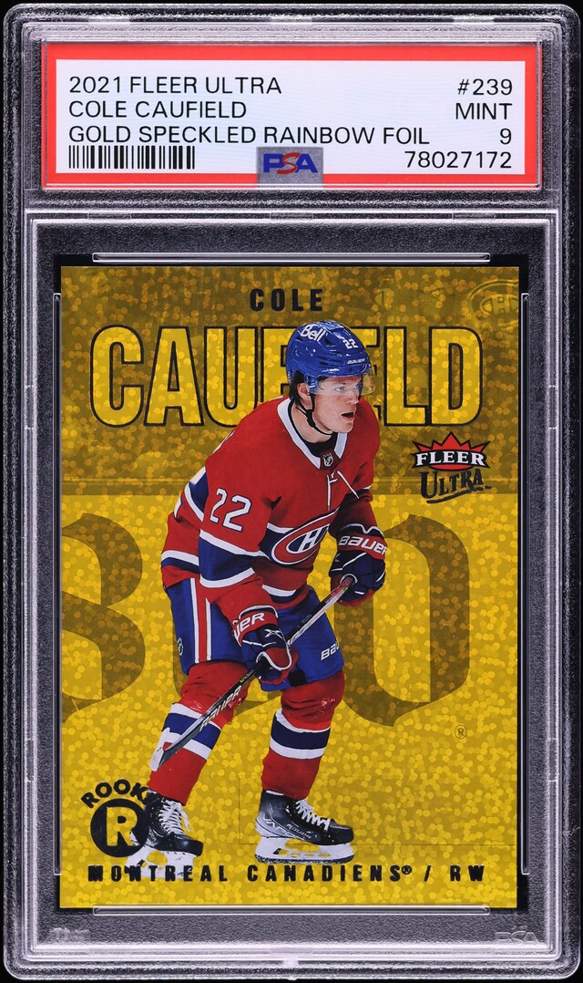 2021 Ultra Gold Speckled Rainbow Foil Cole Caufield ROOKIE #239 PSA 9 MINT