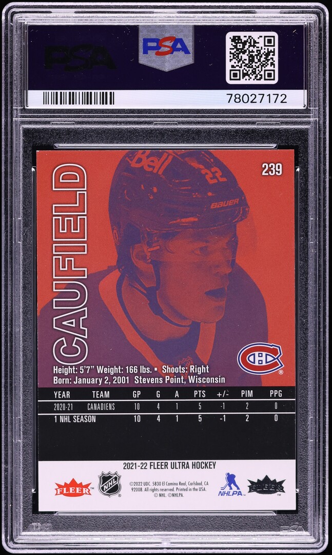 2021 Ultra Gold Speckled Rainbow Foil Cole Caufield ROOKIE #239 PSA 9 MINT