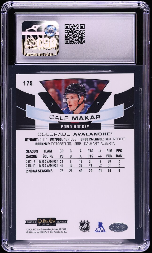 2019 O-Pee-Chee Platinum Pond Cale Makar ROOKIE #175 CSG 10 GEM MINT