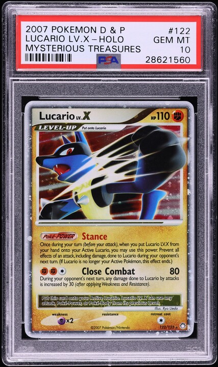 2007 Pokemon DP Mysterious Treasures Holo Lucario LV X #122 PSA 10