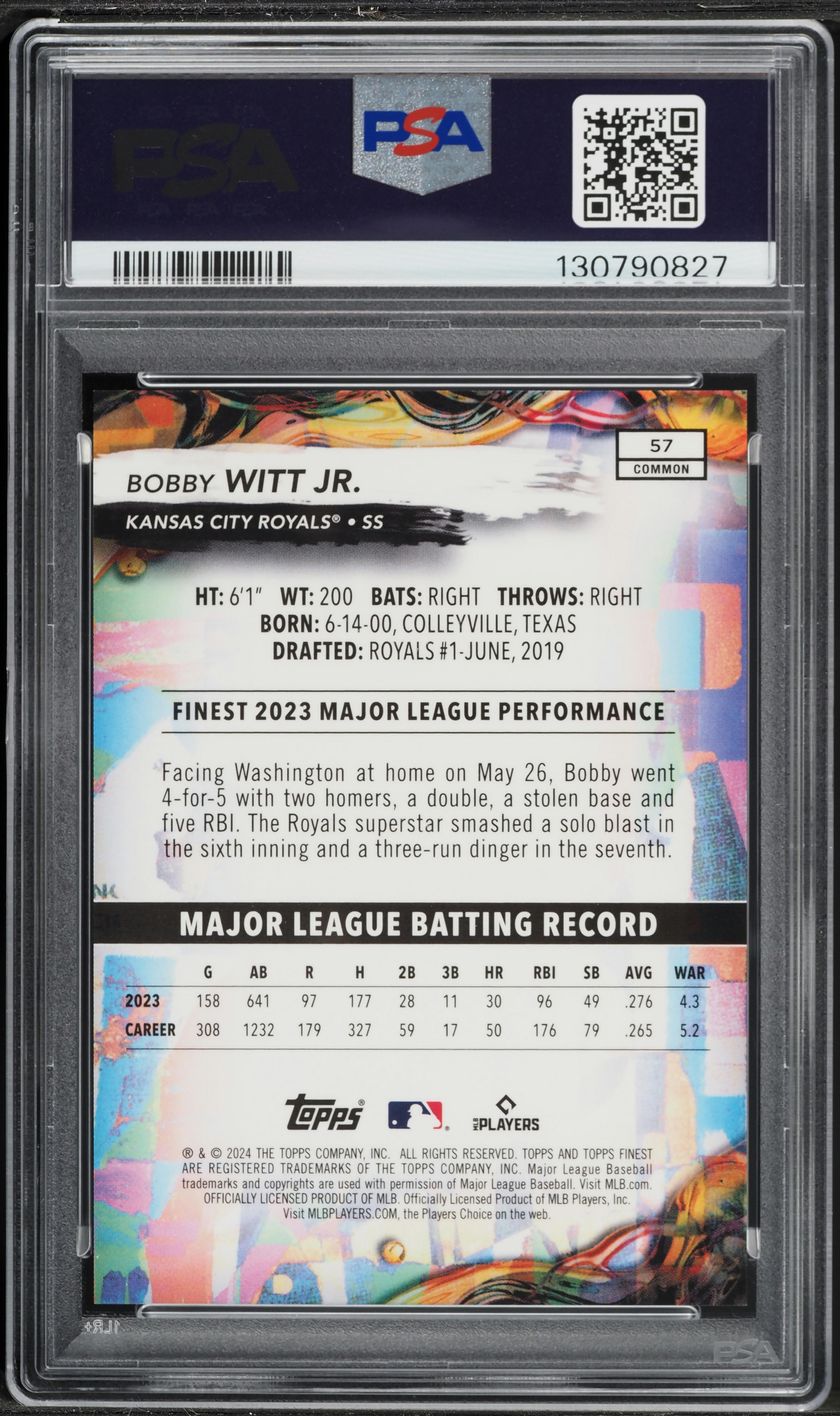2024 Finest Gold Refractor Bobby Witt Jr. /50 #57 PSA 10 GEM MINT 