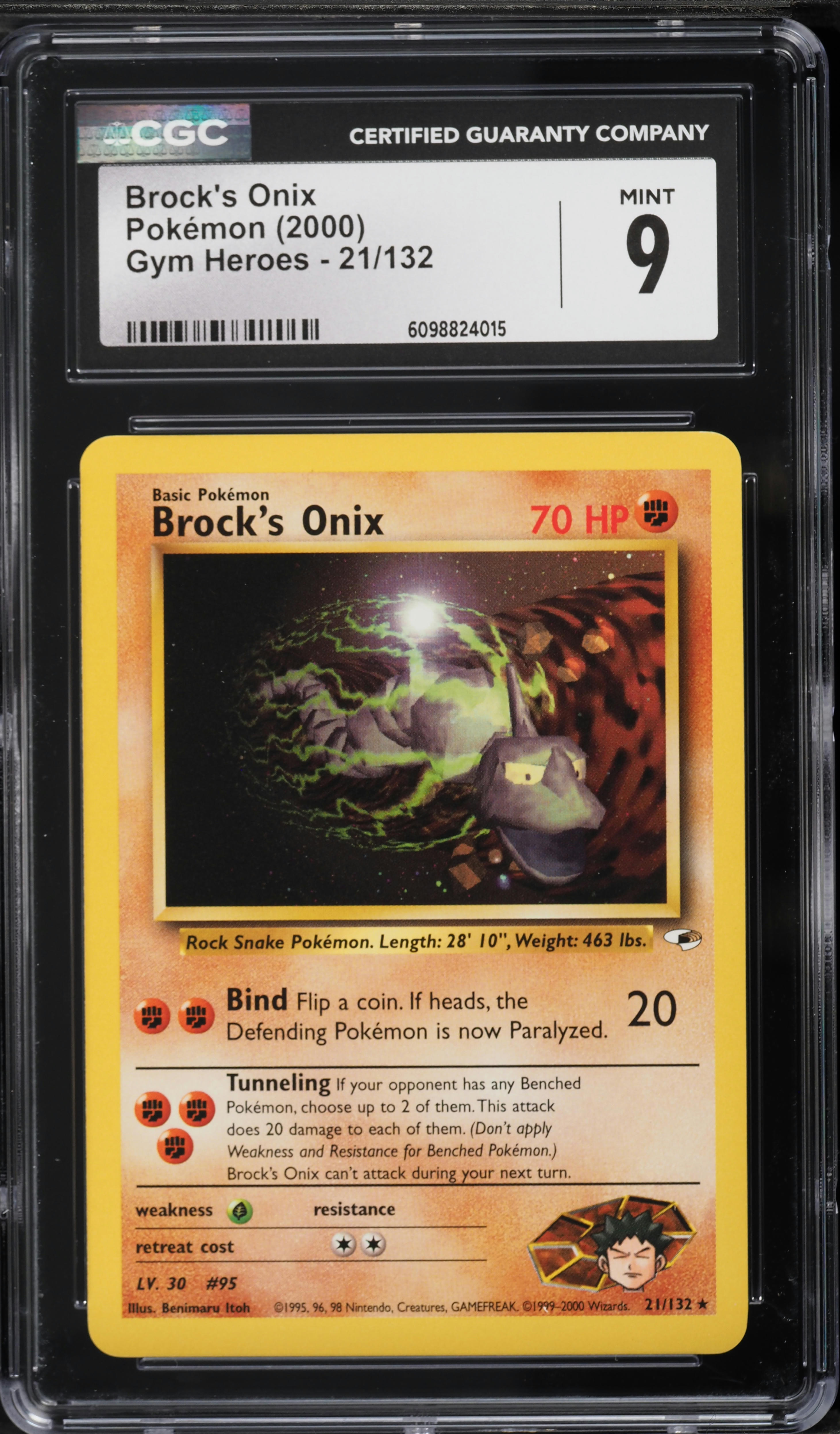 brock's onix pokemon card 21/132 Gym Heroes Rare NM the Defending Pokemon is now Paralyzed 2000 Pokemon Gym Heroes Brock's