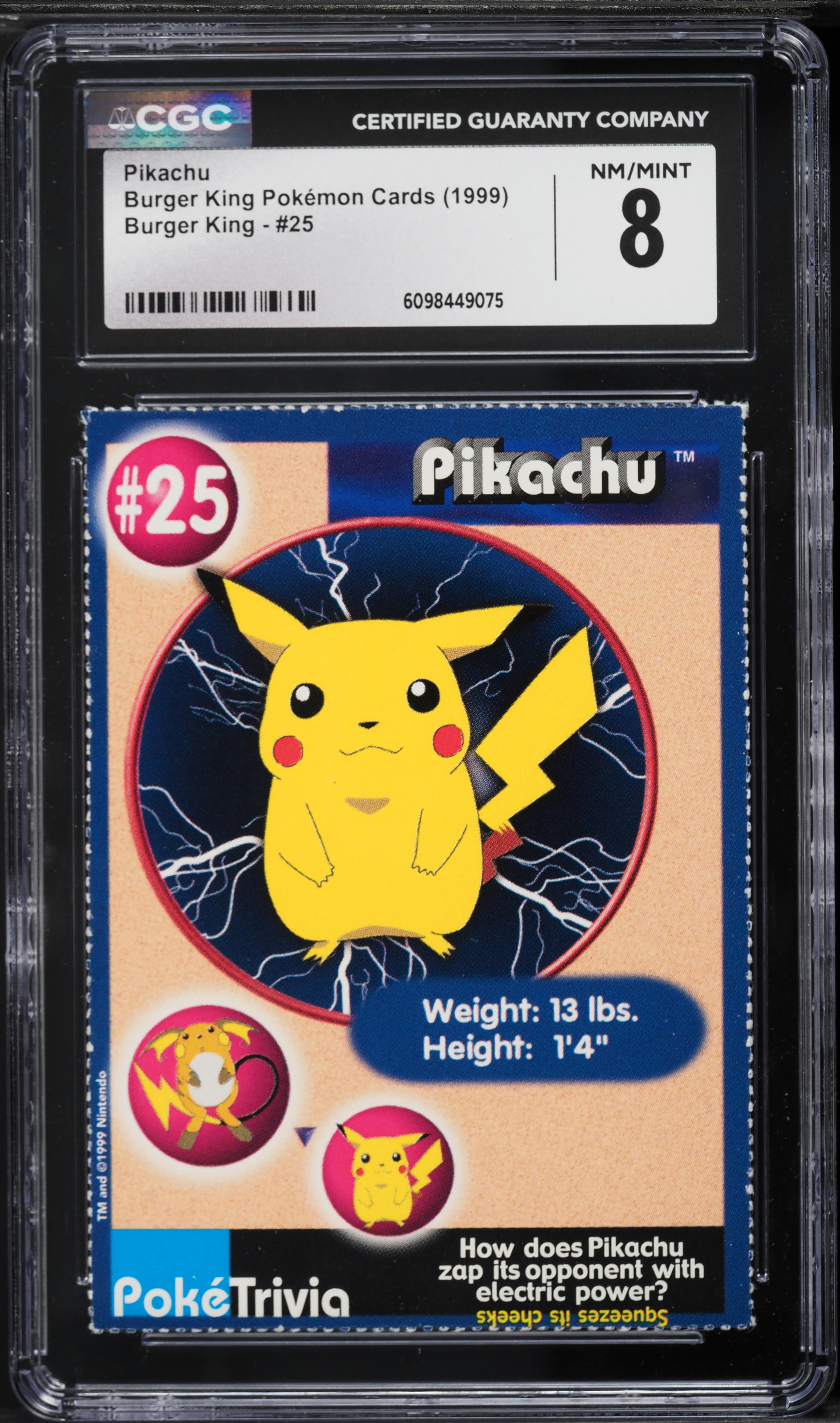 1999 Pokemon Burger King Cards Pikachu #25 CGC 8 NM-MT on Fanatics Collect 1999 Pokemon Burger King Cards Pikachu #25 CGC 8 NM-MT on Fanatics Collect