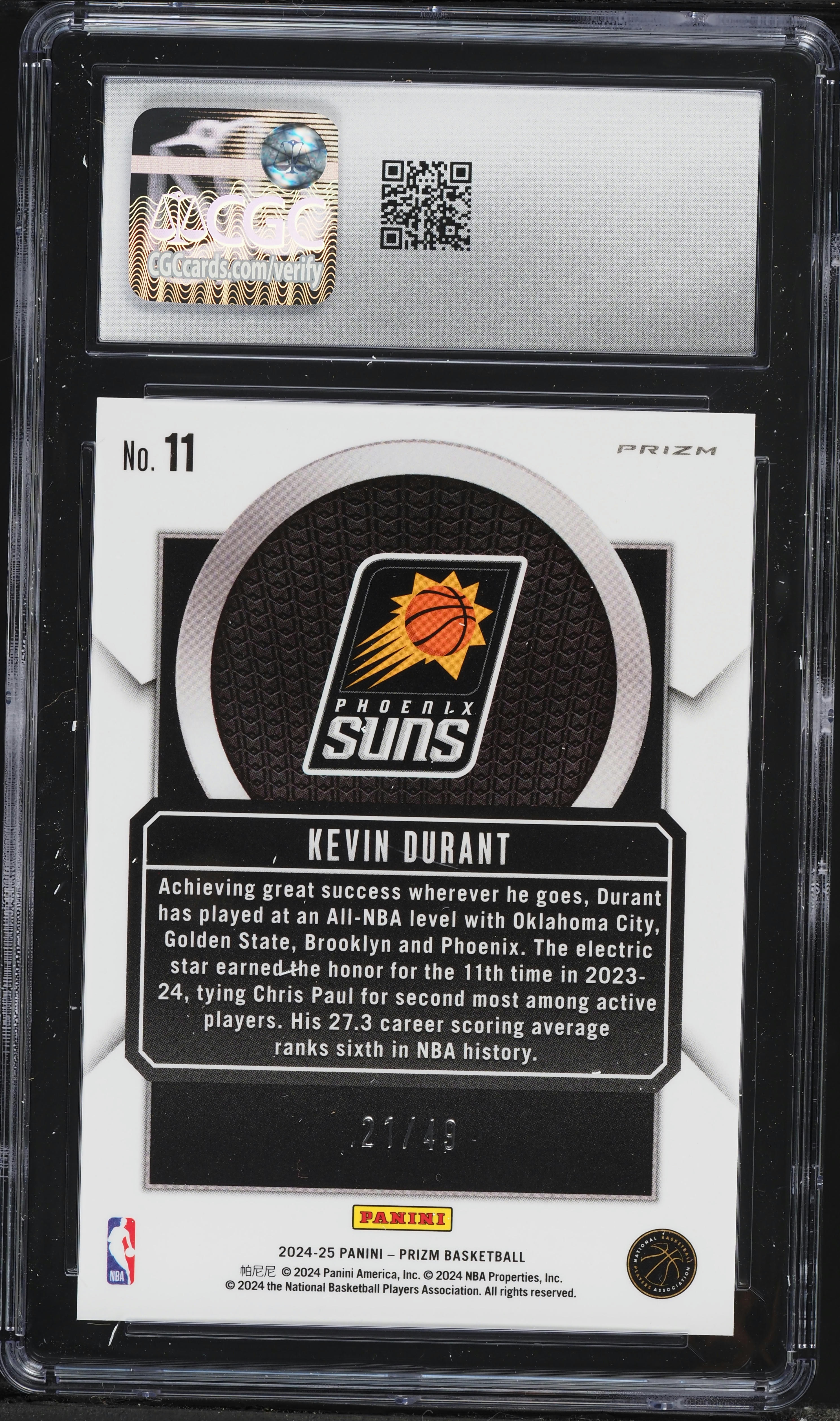 2024 Panini Prizm Talismen Orange Kevin Durant /49 #11 CGC 10 GEM
