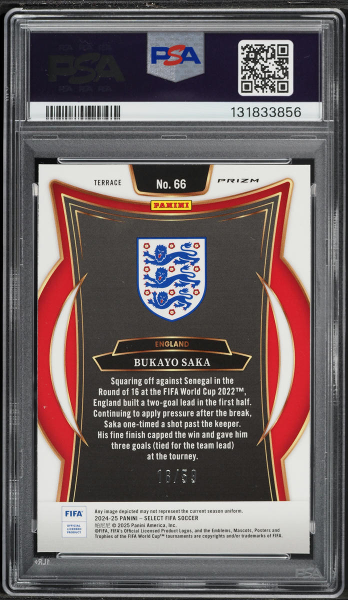 2024 Select Terrace FIFA Red Wave Bukayo Saka /59 #66 PSA 8 NM-MT
