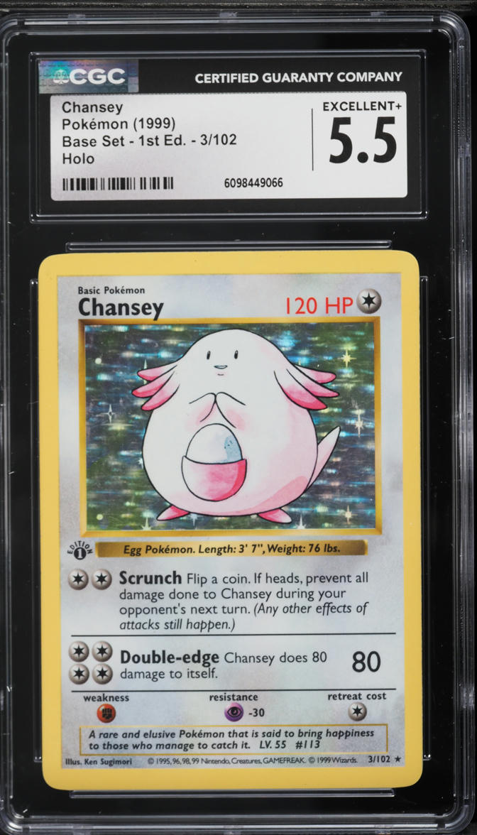1999 Pokemon Base Set Shadowless 1st Edition Holo Chansey #3 CGC 5.5 EX+