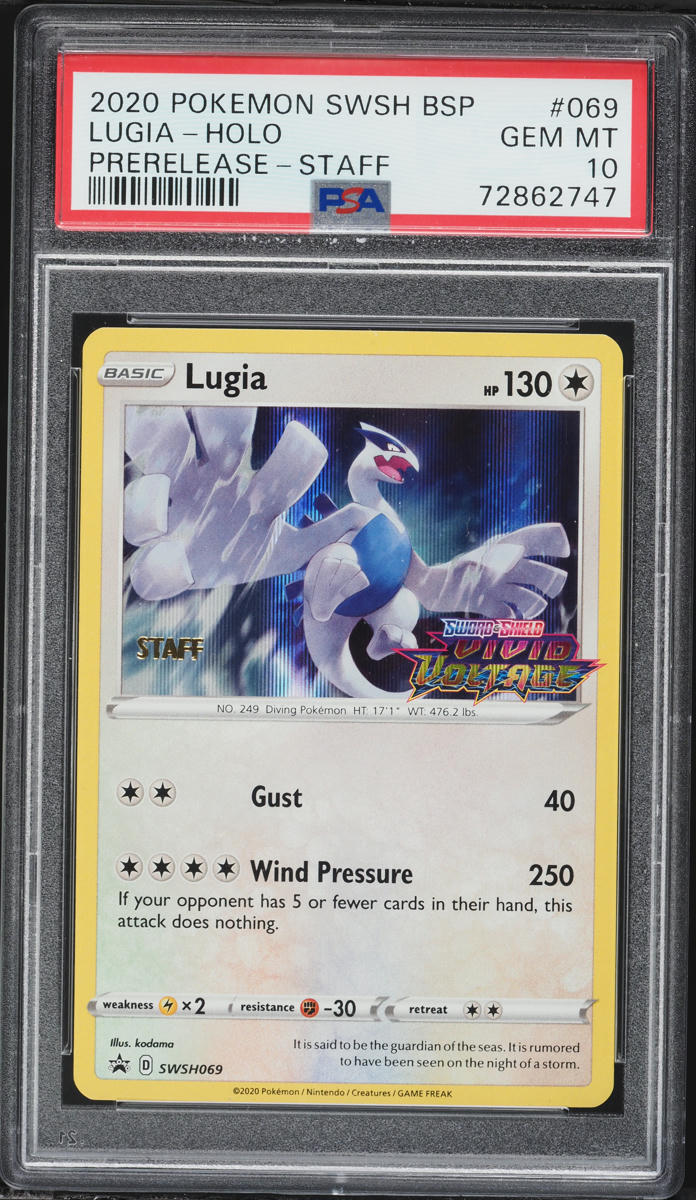 2020 Pokemon Sword & Shield Vivid Voltage Prerelease Staff Holo Lugia #69 PSA 10 GEM MINT