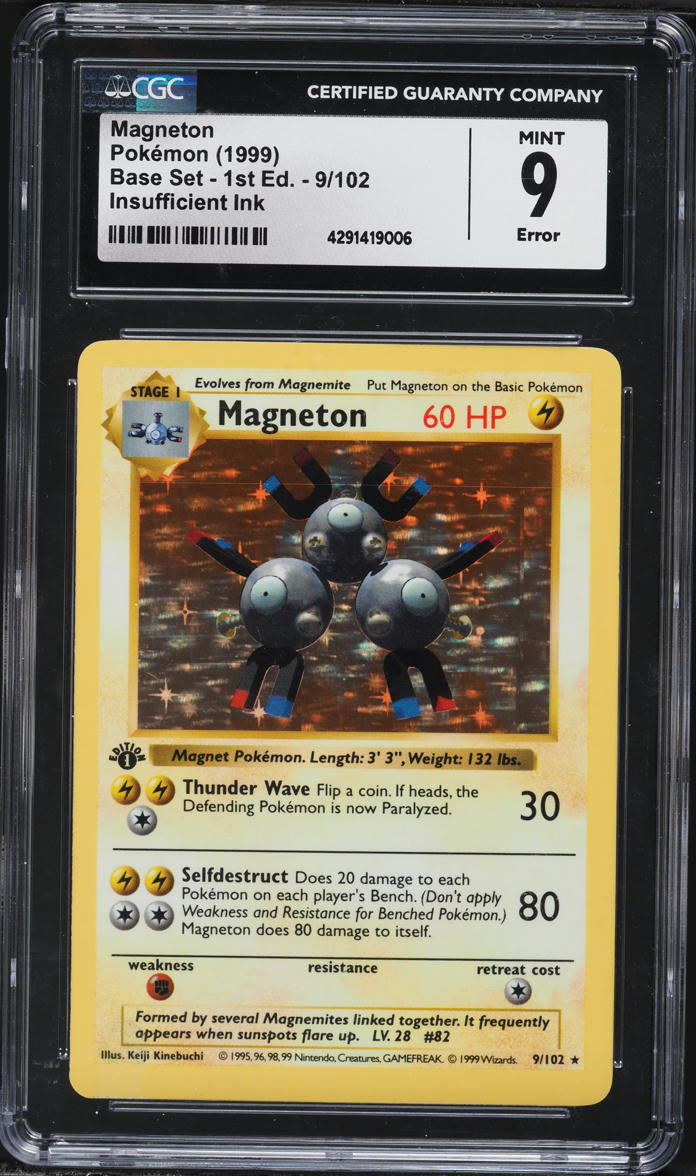 1999 Pokemon Base Set Shadowless 1st Edition Holo Magneton #9 CGC 9 MINT