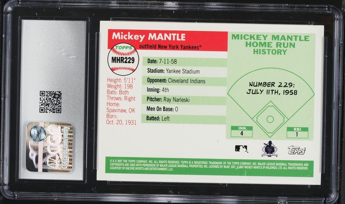 2007 Topps Mantle Home Run History Mickey Mantle #MHR229 CGC 10 GEM MINT