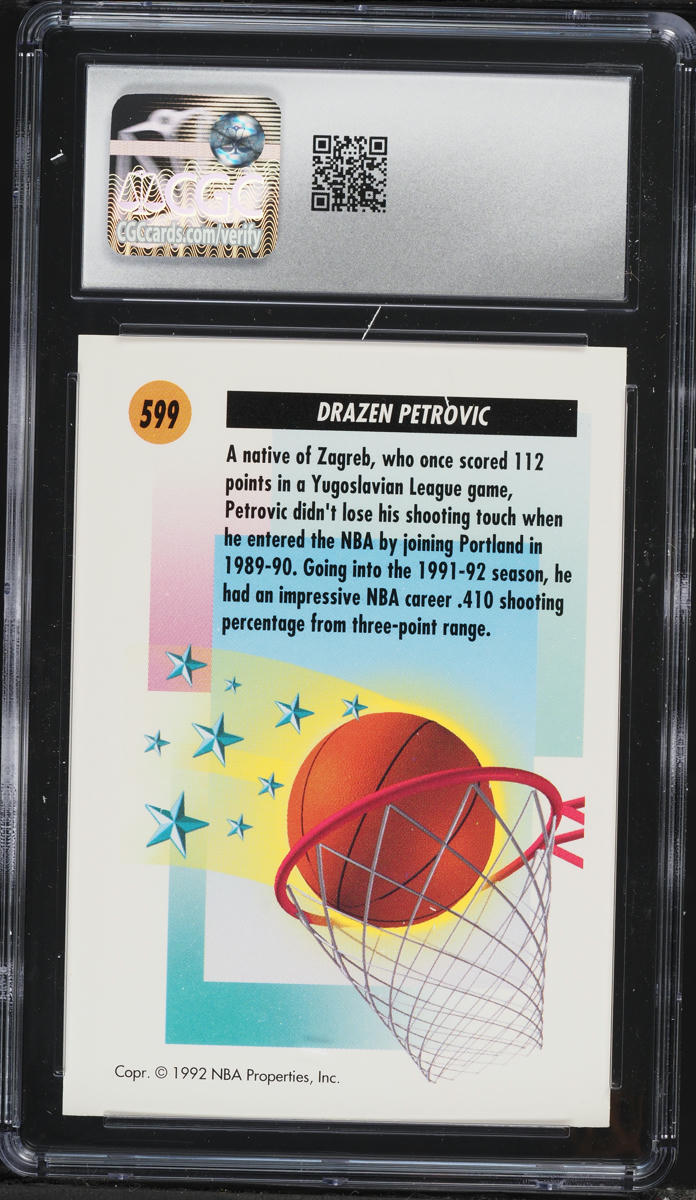1991 Skybox Basketball Drazen Petrovic #599 CGC 10 GEM MINT on