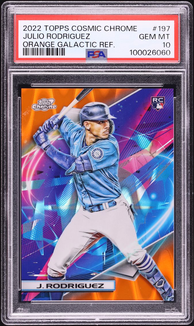 2022 Topps Chrome Cosmic Orange Galactic Refractor Julio Rodriguez ROOKIE /25 #197 PSA 10 GEM