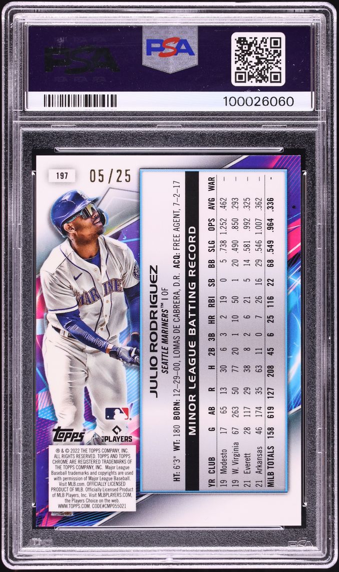 2022 Topps Chrome Cosmic Orange Galactic Refractor Julio Rodriguez ROOKIE /25 #197 PSA 10 GEM