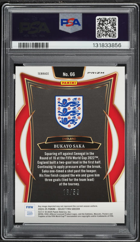 2024 Select Terrace FIFA Red Wave Bukayo Saka /59 #66 PSA 8 NM-MT