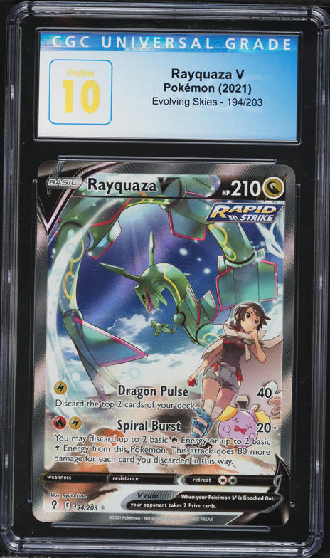 2021 Pokemon Sword & Shield Evolving Skies Full Art Rayquaza V #194 CGC 10 PRISTINE