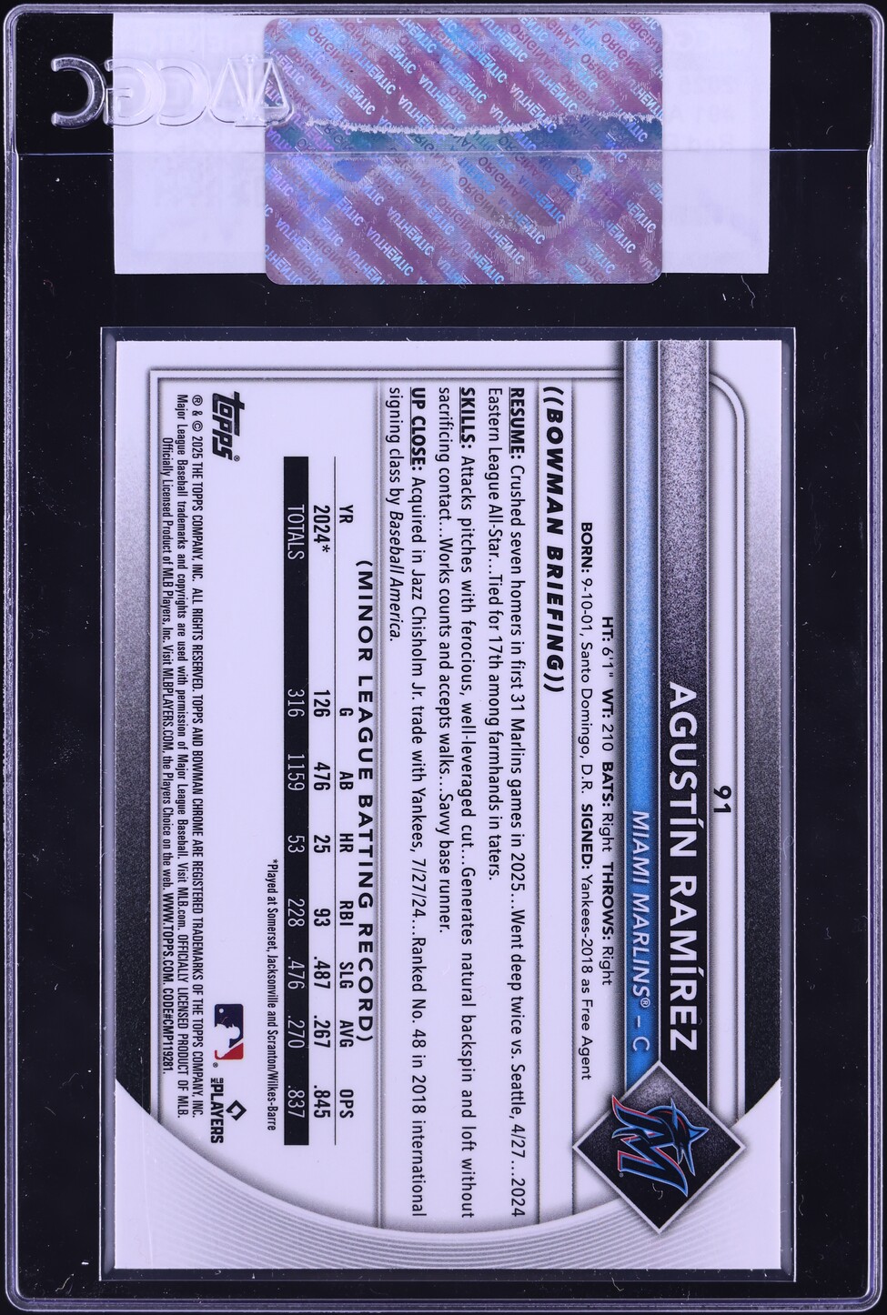 2025 Bowman Chrome Red Redemption Agustin Ramirez ROOKIE #91 CGC AUTH