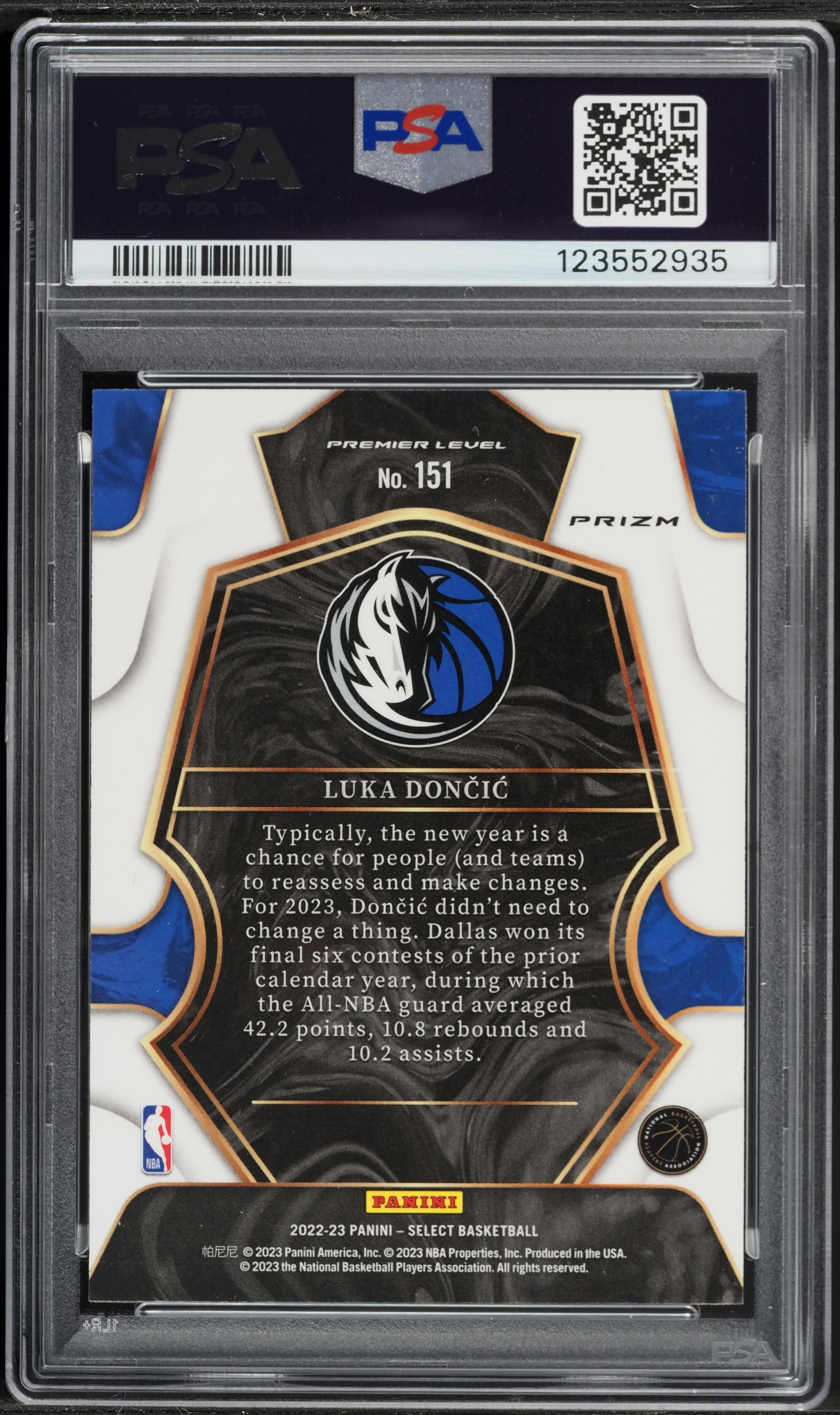 2022 Select Premier Level Tiger Luka Doncic #151 PSA 10 GEM MINT