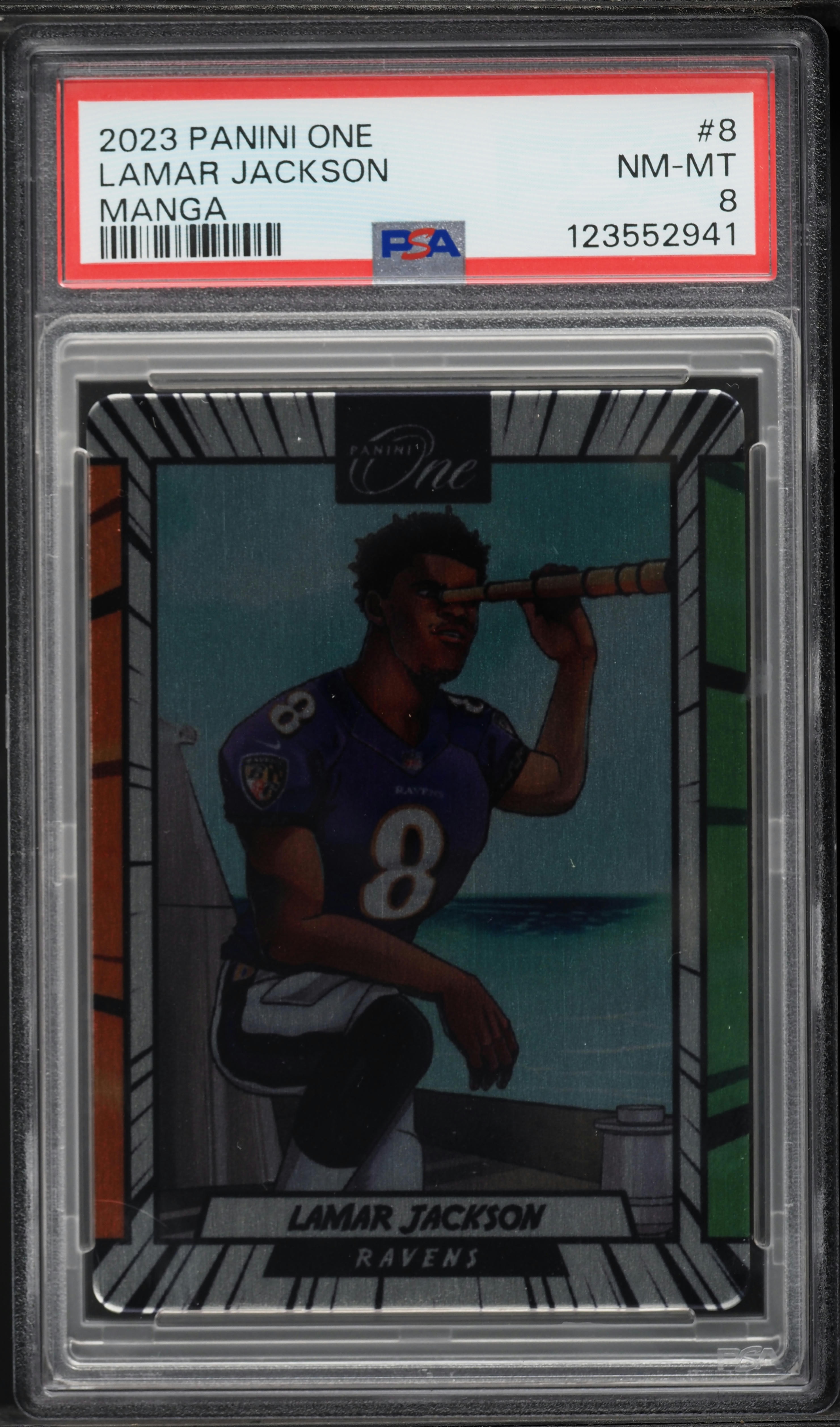 2023 Panini One Color Manga Lamar Jackson #8 PSA 8 NM-MT on