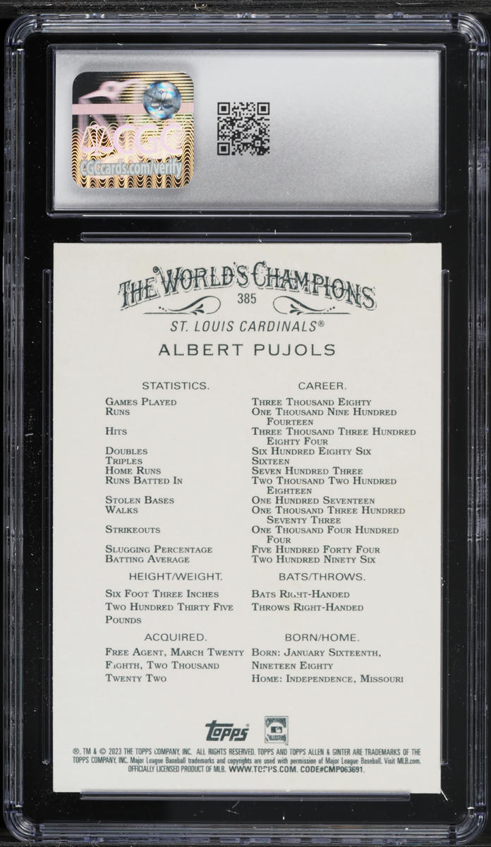 2023 Topps Allen & Ginter Foil Filigree Albert Pujols #385 CGC 10 GEM MINT