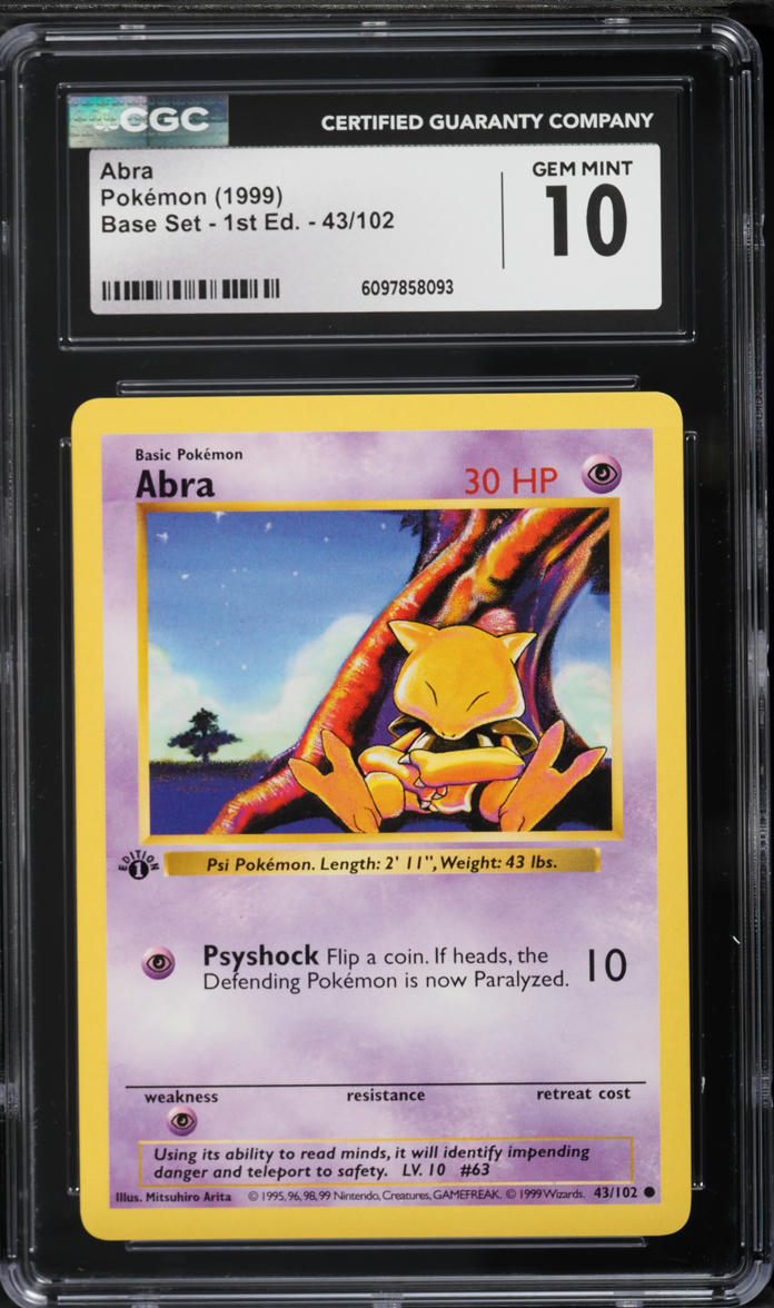 1999 Pokemon Base Set Shadowless 1st Edition Abra #43 CGC 10 GEM MINT