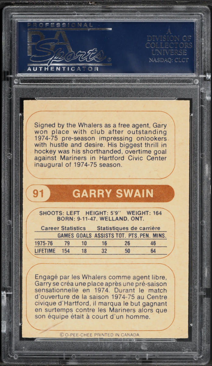1976 O-Pee-Chee Hockey Garry Swain #91 PSA 8 NM-MT