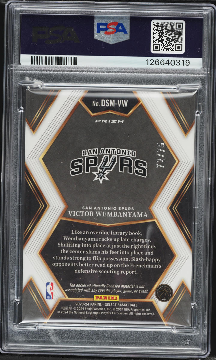 2023 Select Draft Selections Blue Prizm Victor Wembanyama ROOKIE PATCH /75 #DSMVW PSA 9 MINT