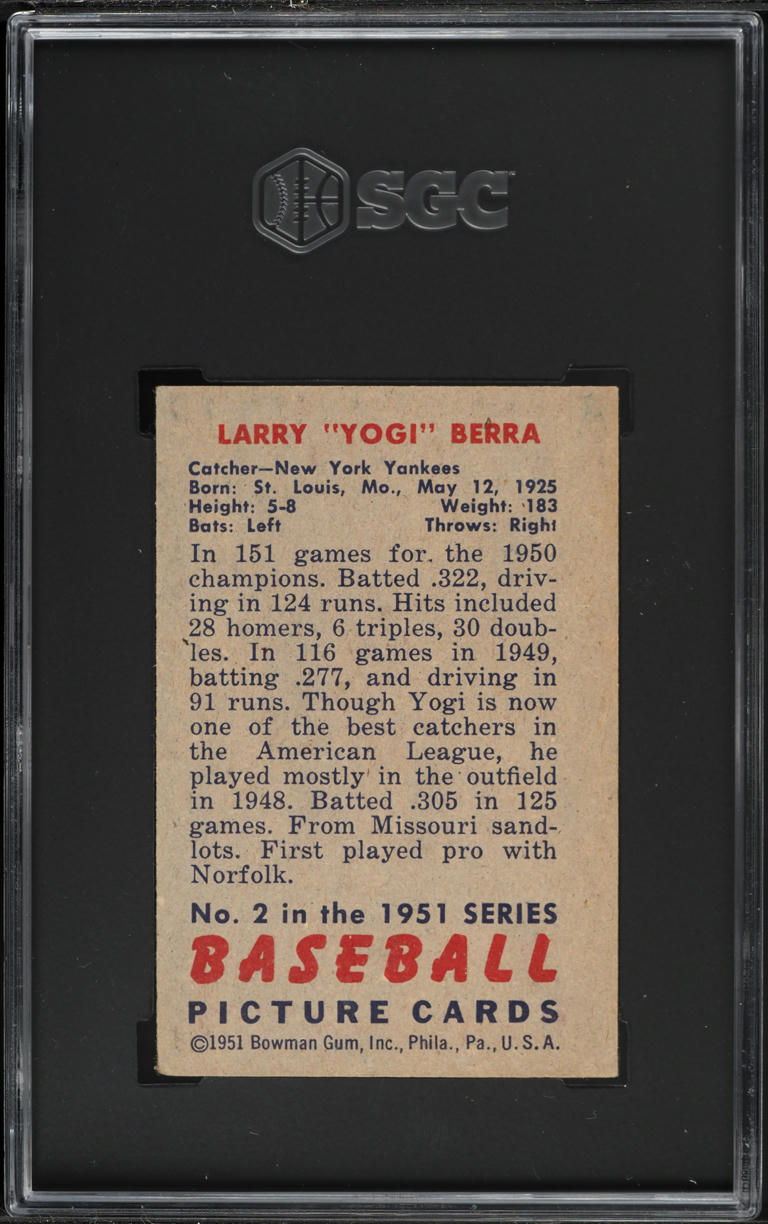 1951 Bowman Yog Berra #2 SGC 5.5 EX+
