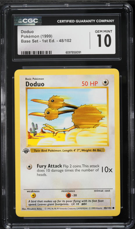 1999 Pokemon Base Set Shadowless 1st Edition Doduo #48 CGC 10 GEM MINT